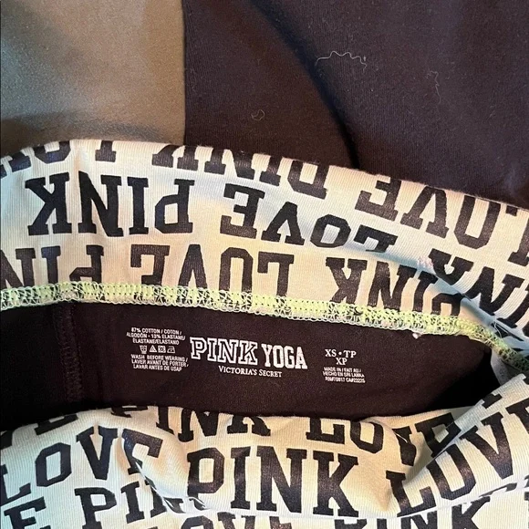 Victoria's Secret Black Leggings with White Love Pink Waistband - Picture 2 of 3